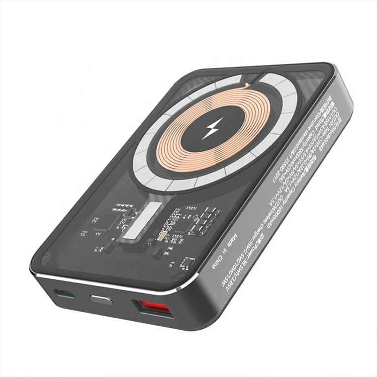 UUTEK PB177 Magnetic Mirror Transparent Power Bank 10000mah PD20W Portable Charger for iPhone Wireless Fast Charge