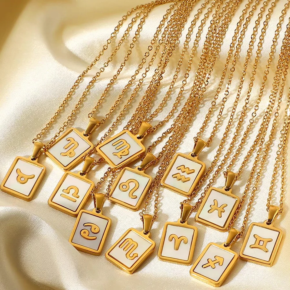 Feminine elegant charm gold chain choker symbol astrology zodiac sign pendant necklace