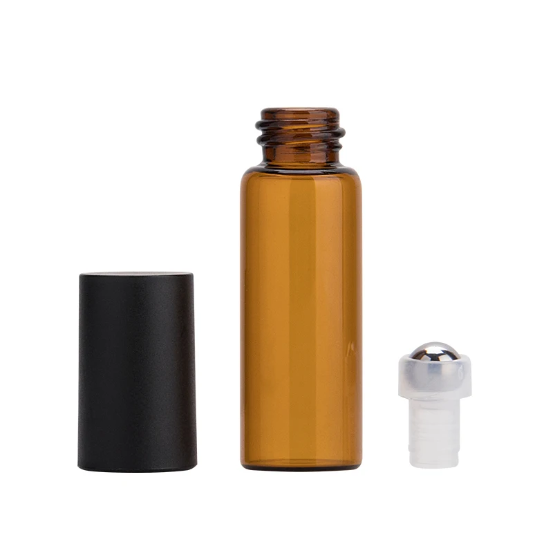 16.5mm 3ml 5ml 10ml  amber stainless steel roll on ball thin glass bottles for eye cream essential oil moisturizer