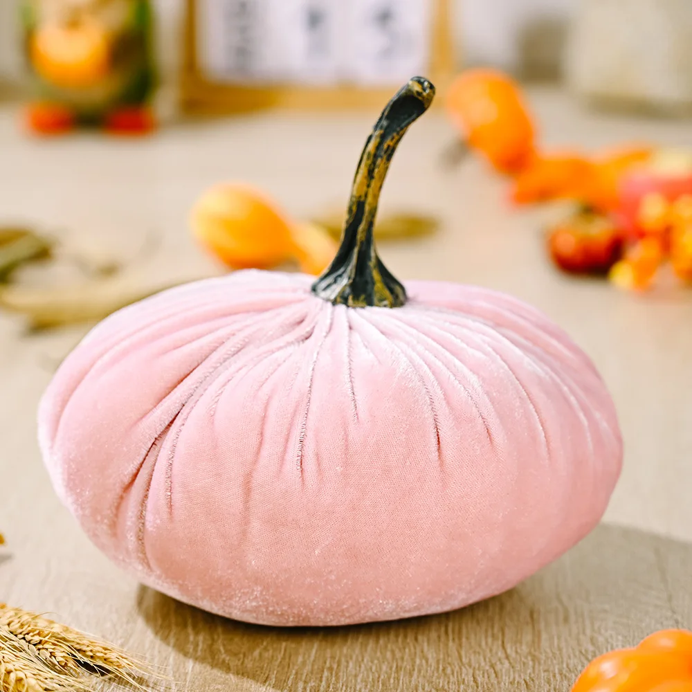Fall Harvest Thanksgiving Day Gold Velvet Fabric Pumpkin For Home Furnishings Scene Decoration Standing Plush Pumpkin