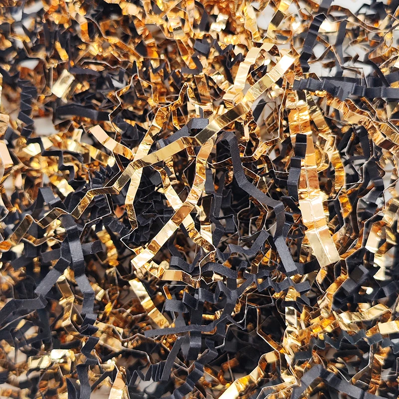 Customized color Packaging Shipping Champaign Gold Black Crinkle Cut Lafite Confetti Shredded Paper for Box Filling Decoration