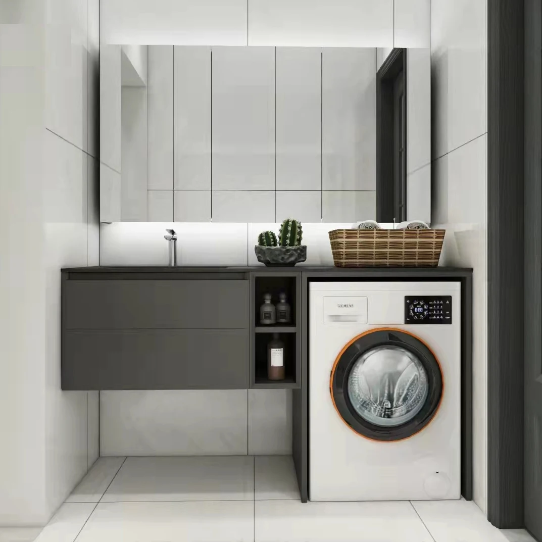 716 Luxury customized modern wood ceramic basin bathroom laundry cabinet for washing clothes