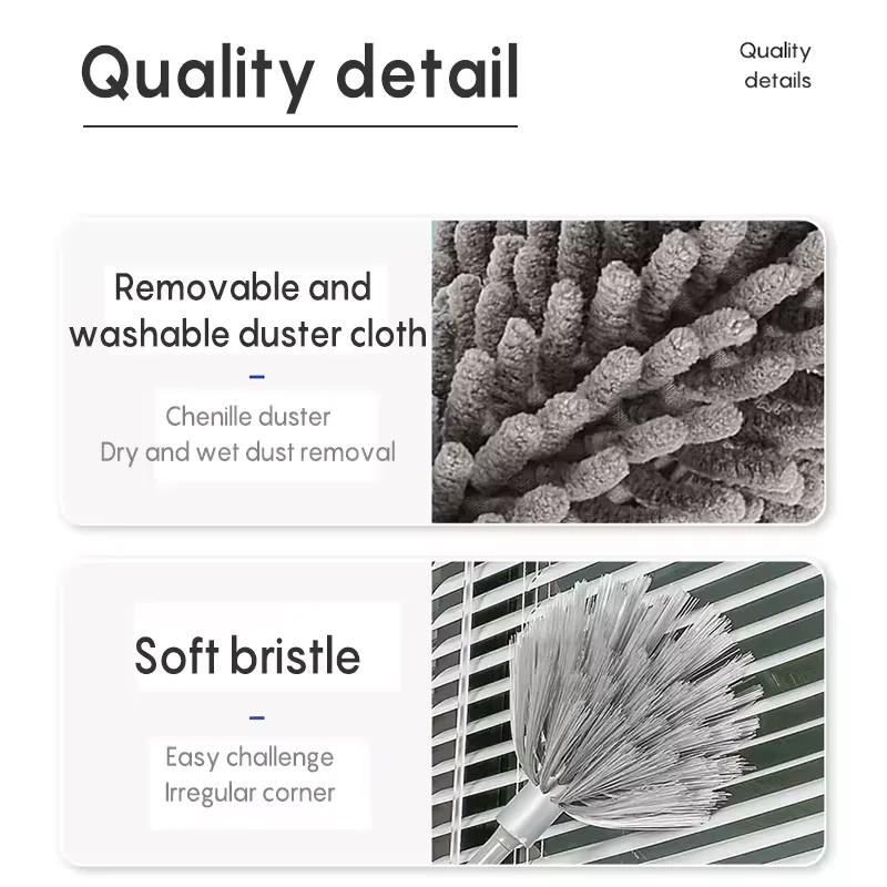 Household 4pcs 2.8m Handle Adjustable Room Cleaning Dust Brush Microfiber Removable Feather Duster Cleaning Duster
