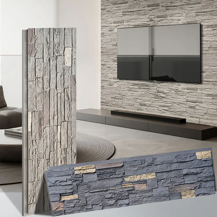 Slate Stone Outside Inside Wall Cladding Veneer Landscape Decorative Easy Installation Wall Panel Pu Faux Mushroom Stone