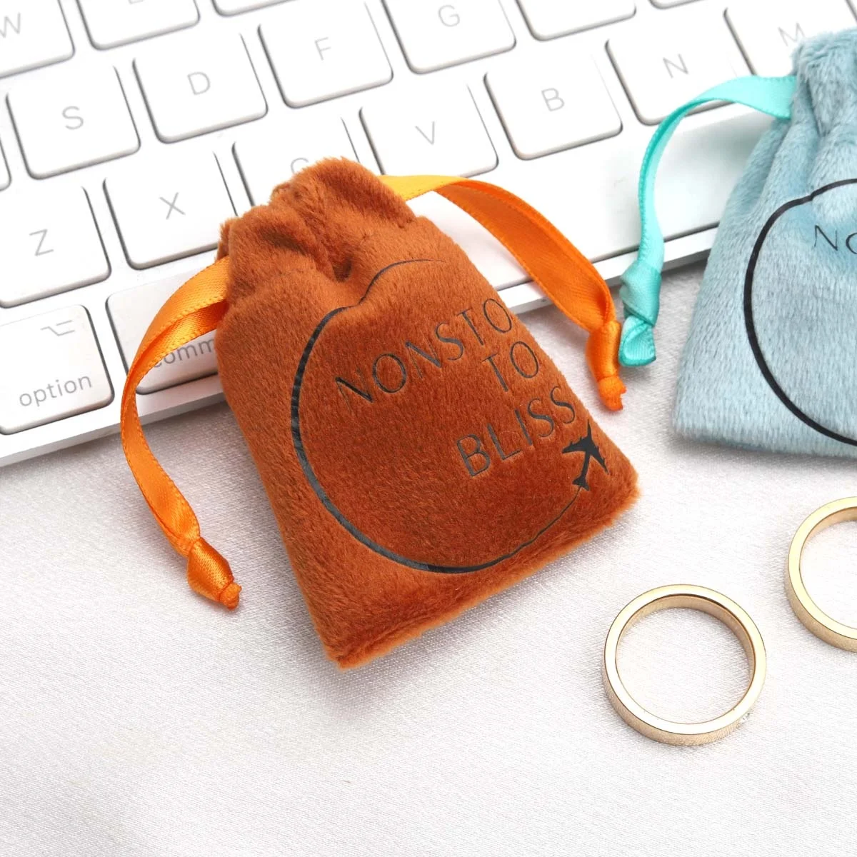 Customized Size Mini Ring Earring Bag Logo Printed Small Velvet Drawstring Packing Pouch For Jewelry