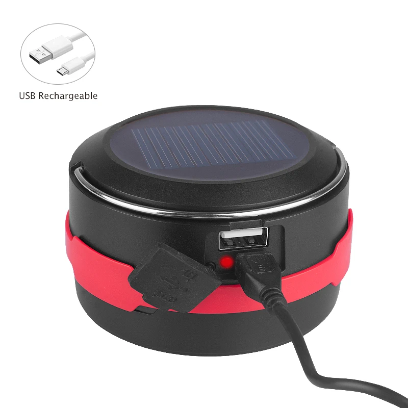 Retractable Solar rechargeable led camping light with power bank function