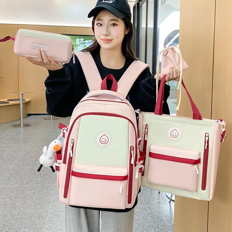 Middle School Backpack Instagram Style Backpack 2024 High School Girls Large Capacity Four Piece School Bag