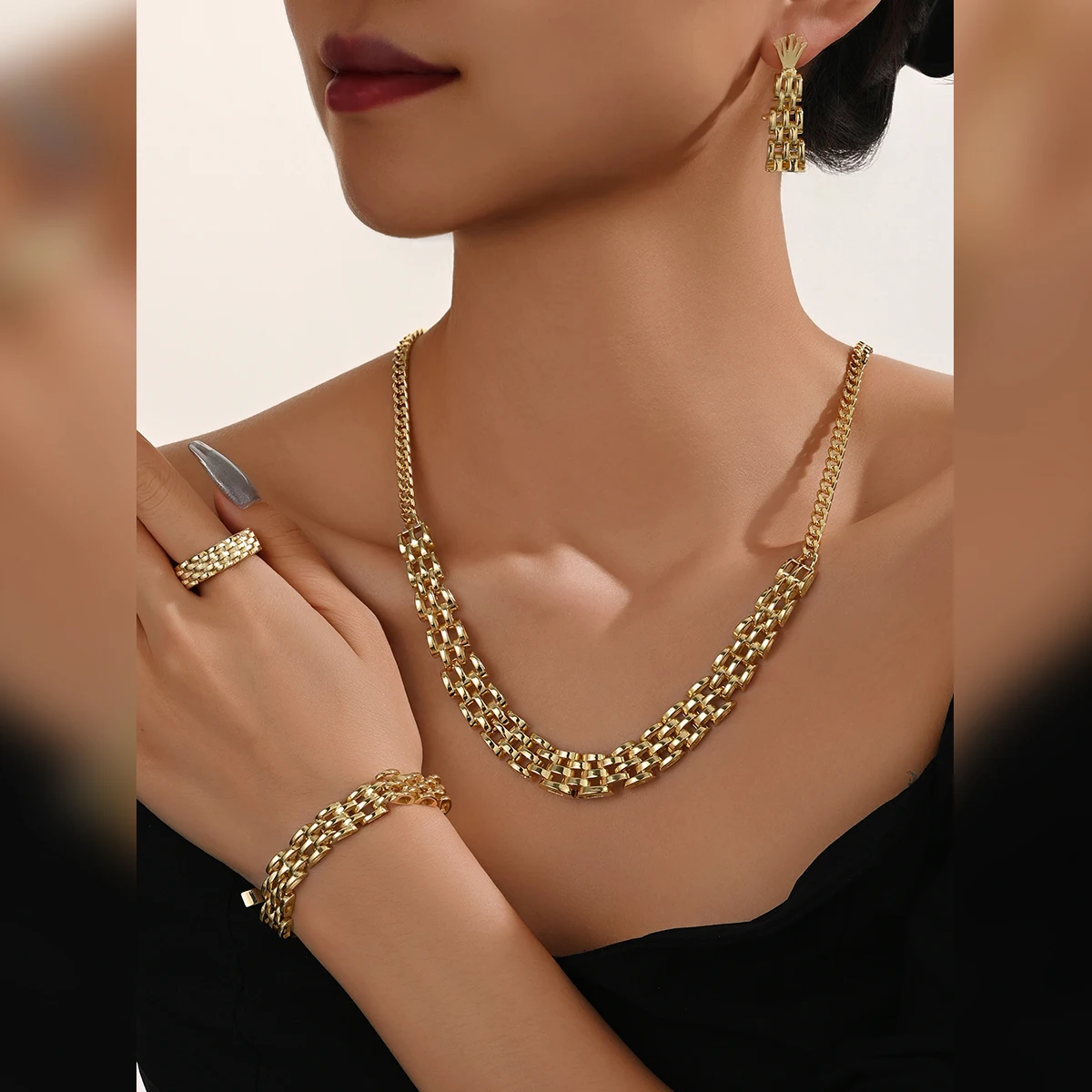 MEIZI ювелирные изделия Роскошные 18K позолоченные наручные часы медные Женские Ювелирные изделия Набор для свадебной вечеринки подарок