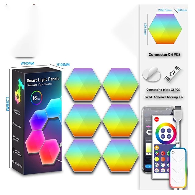 With Alexa Smart Wall Light Wi-fi Home Hexagon Decor Creative Lights Works for Living Room Bedroom Gaming Rooms Smart Wall Light