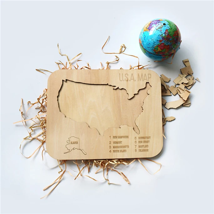 Wooden Puzzle Toy Custom World Map Jigsaw Montessori Puzzle Toy 3d Map for Kids