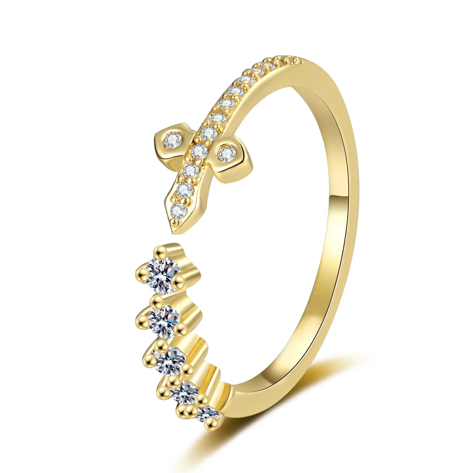 Anillo De Acero Inoxidable Full Diamond Zircon Sparkling Open Adjustable Ring Diamond Cross Love Surround Zircon Wedding Ring