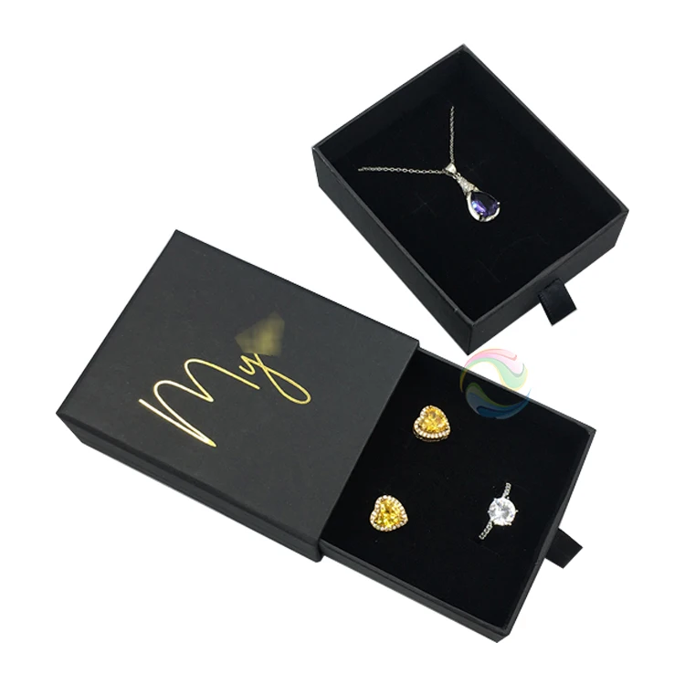 Wholesale Long Small Custom Black Paper Earring Jewellery Packaging Box With Gold LOGO
