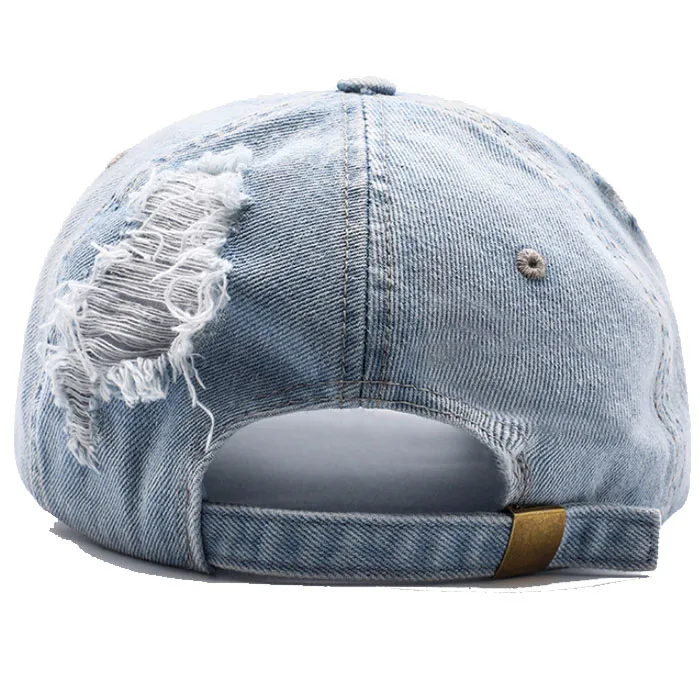 Custom Distressed  Design Washed Denim Baseball Cap Washed Distressed Jeans Baseball Cap Embroidered Washed Denim Baseball Cap
