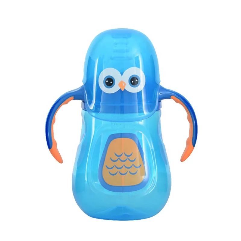 Baby Milk Bottles Cute Animal Shape Infant 280ml Wide Caliber Drinking Bottle with Handle