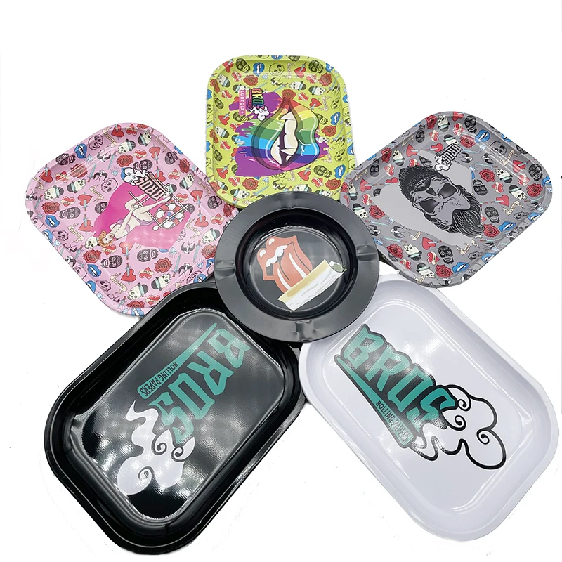 bros Custom logo tobacco Smoking tray Rolling Paper tin plate smoking rolling tray
