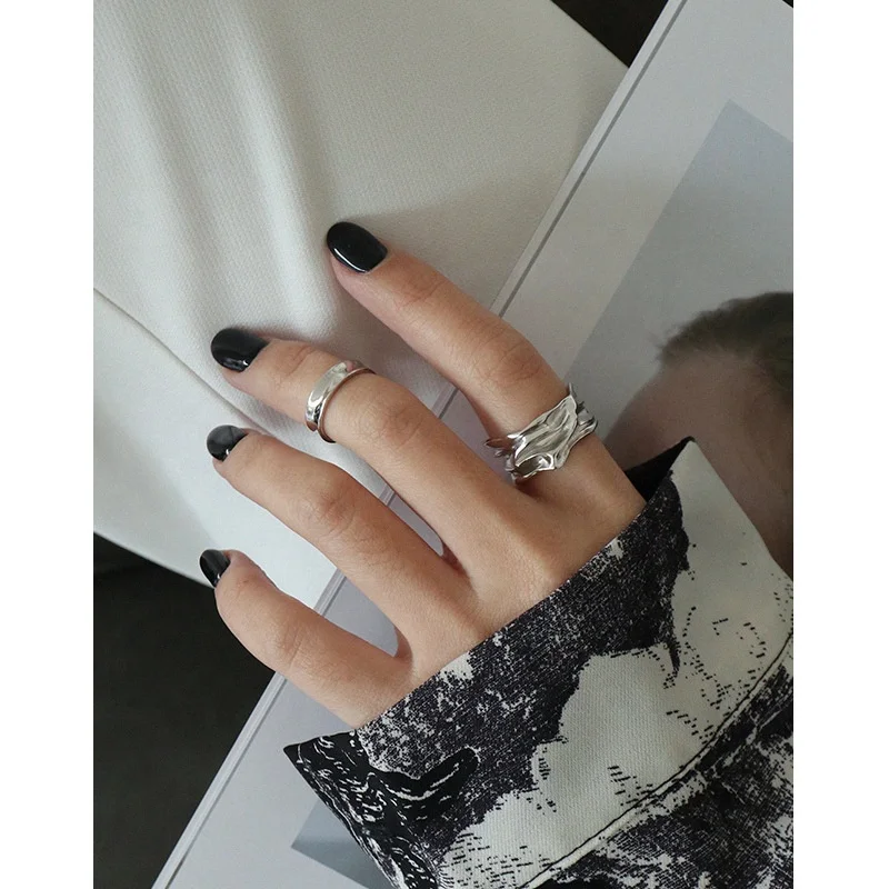 S925 sterling silver ins irregular fold texture ring female silver ring factory direct sales