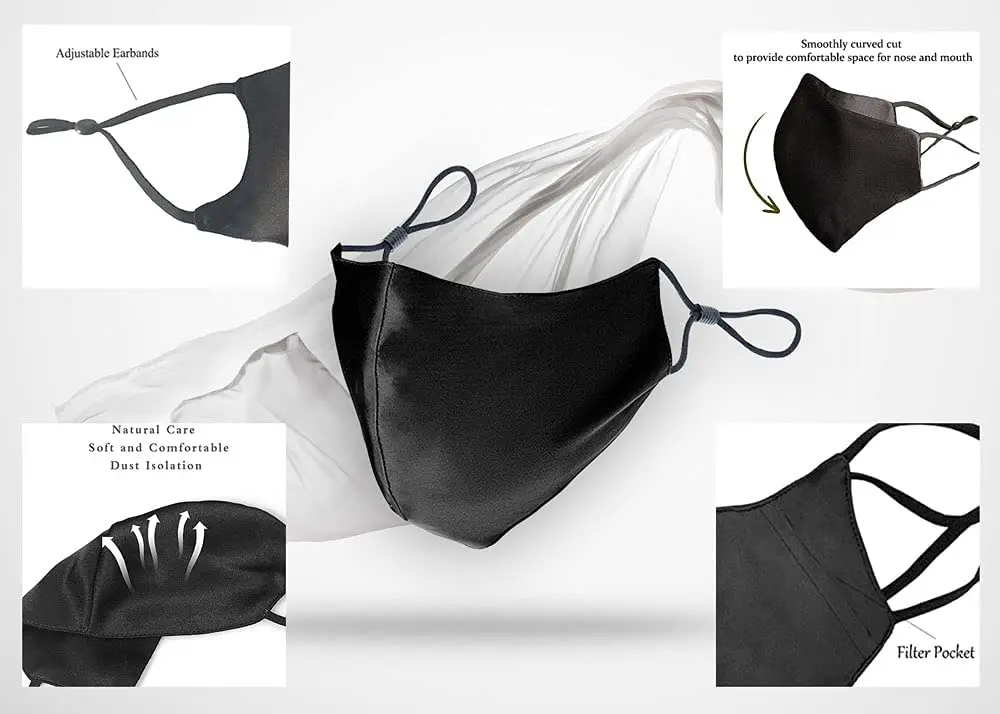 First Textile Fashion Pink Silk Facemask Women Reusable Washable Fabric Cloth Silk Face Mask With Custom Logo