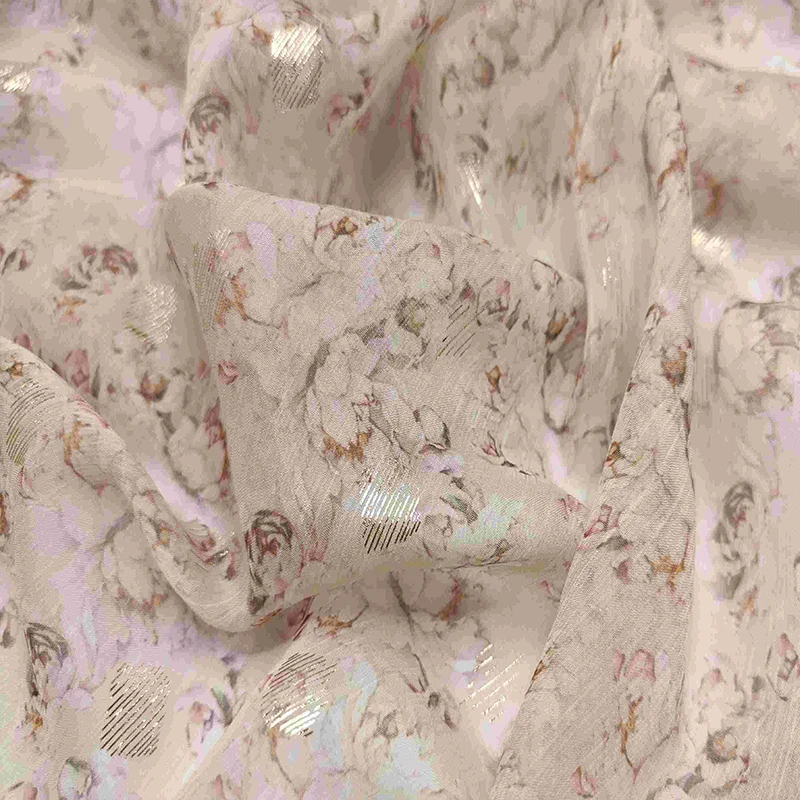 Light And Thin Imitation Silk Georgette Fabric Yellow Broken Flower Printed Crepe Chiffon Imitation Silk Dress Fabric