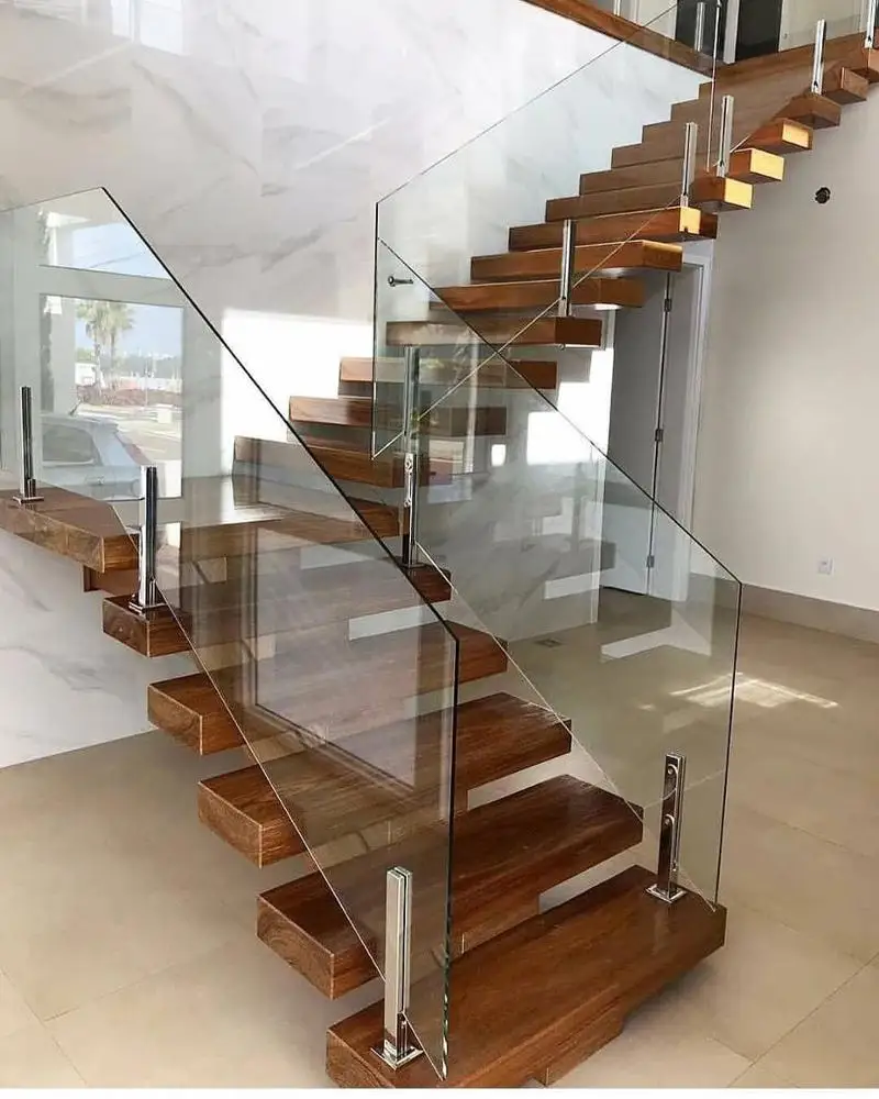 2019 High Quality Modern 80mm Wood Tread Prefabricated Stairs Steel Steel Staircase Design Home Floating Stairs