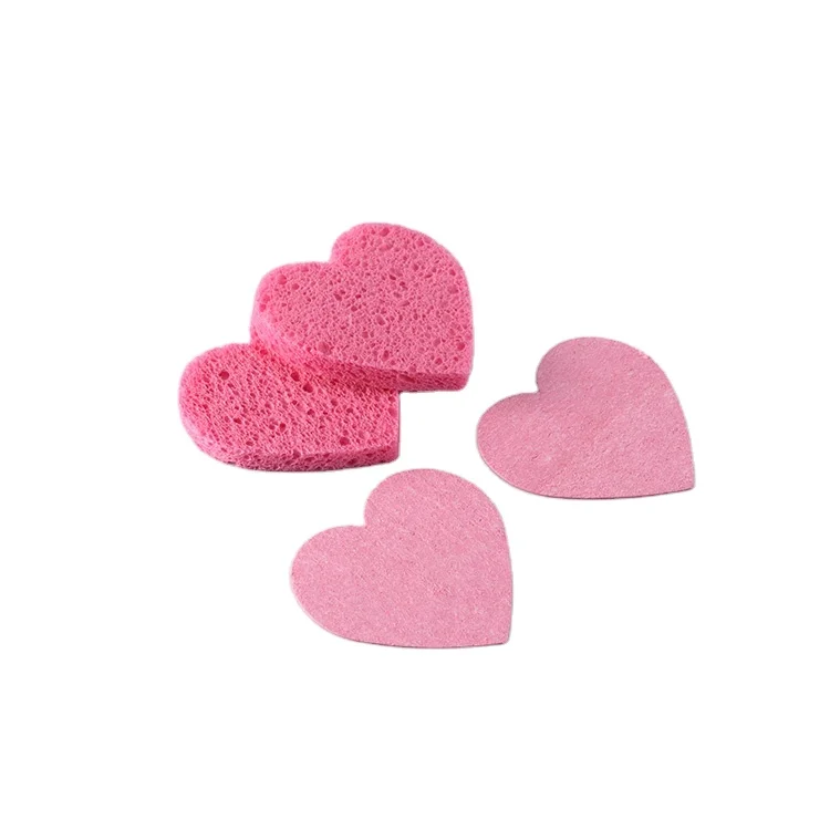 Profession Heart Shaped Compression Cellulose Sponge Wood Pulp Exfoliating Cellulose Facial Sponge