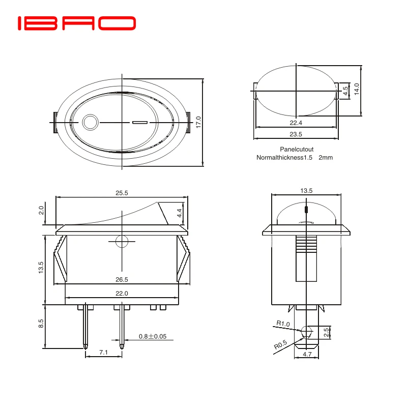 IBAO Factory Price Rocker Switch Oval Waterproof Electrical Switch T125 for Office Equipment