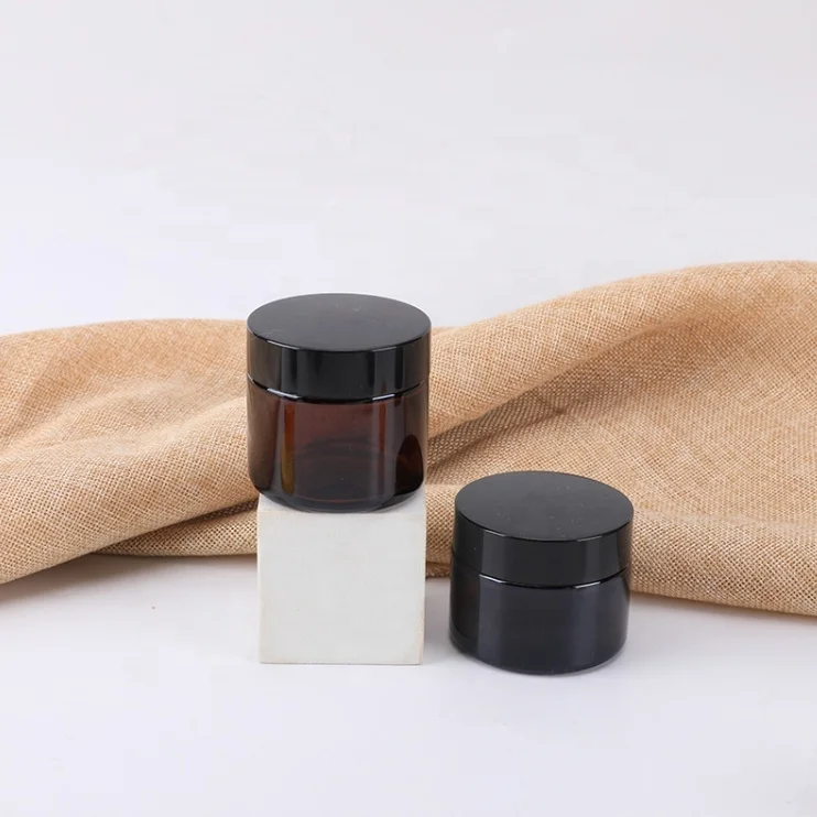 Big mouth amber round glass containers face cream jar for making candles cosmetics pack