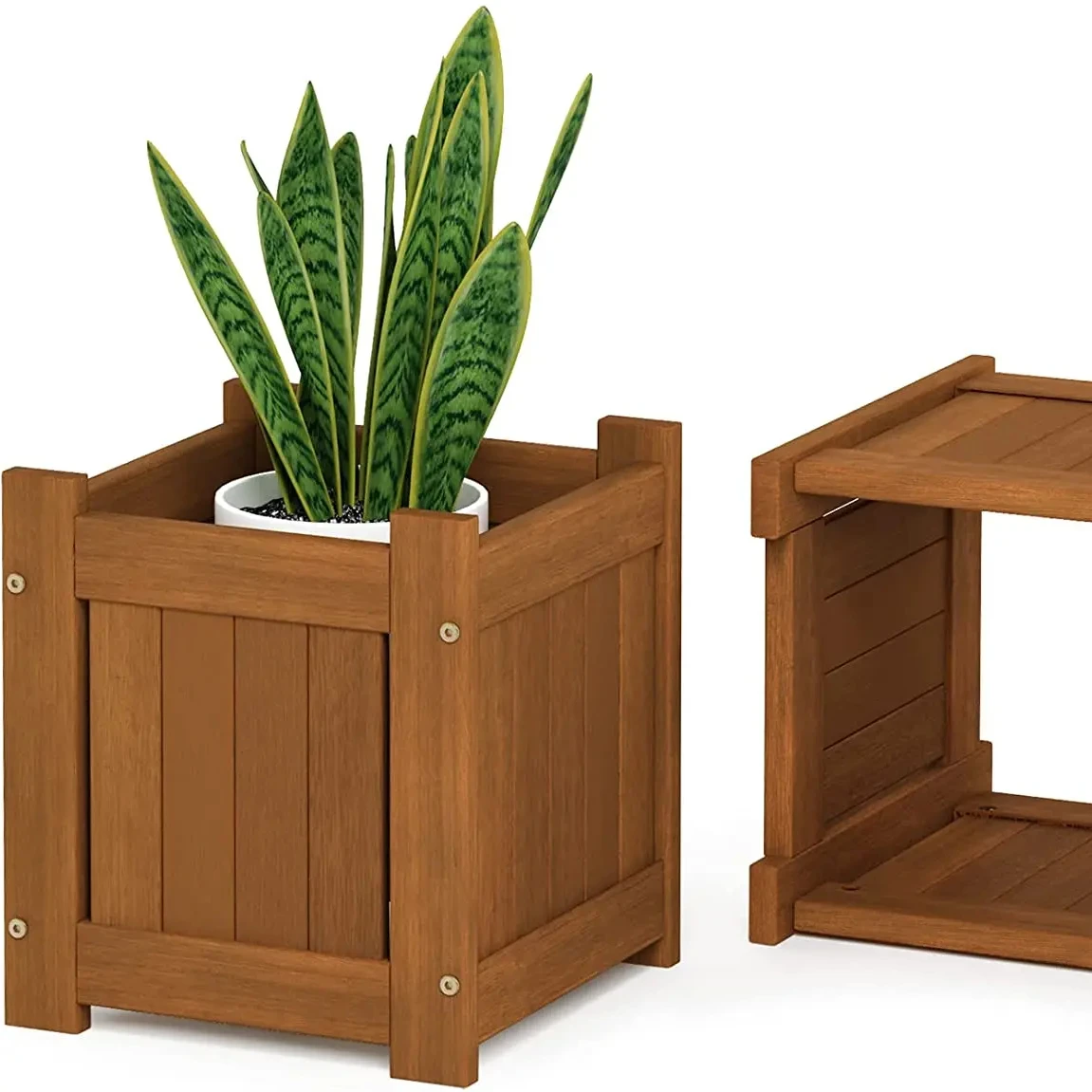 Outdoor Natural  Wood Planter Box Barrel Wood Flower Pot Buckets