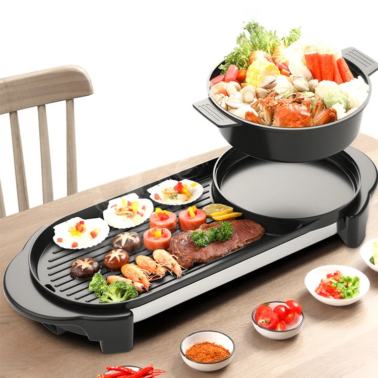 indoor tabletop electric hotpot bbq electric griller bbq korean electric smoker bbq grill manufacturer smokeless with hot pot
