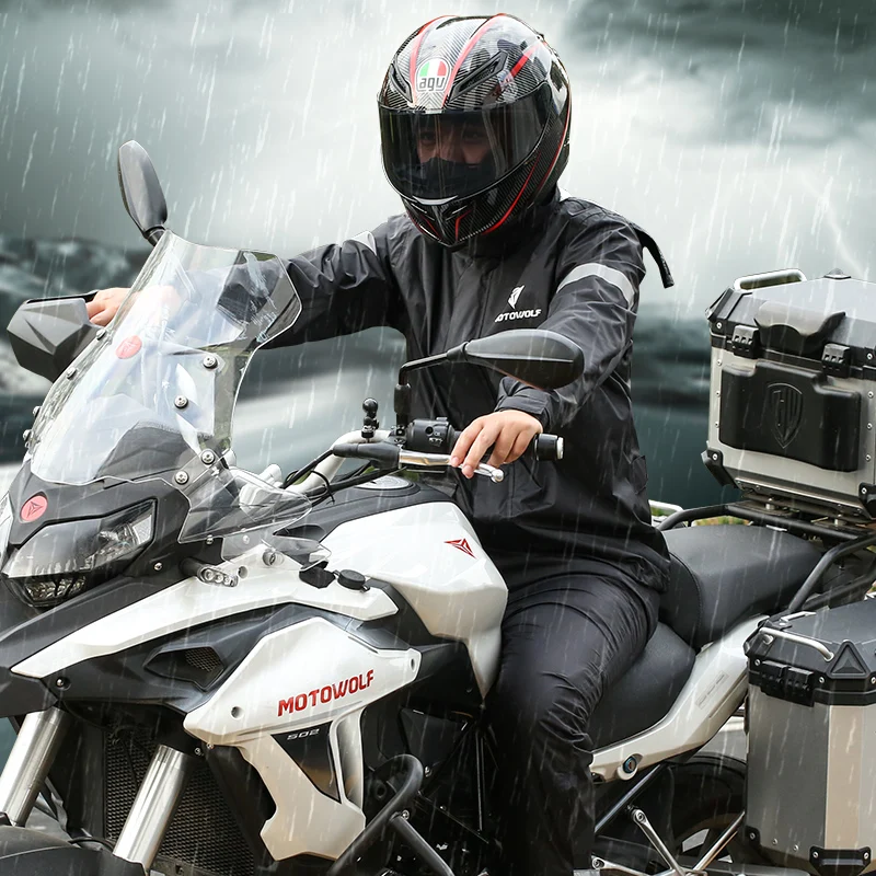 
MOTOWOLF Factory Custom Rain Coat With Pants Bike Polyester Motorcycle Waterproof Rain Suit For Mens 