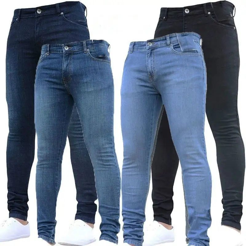 RTS cheap stock tight leg jeans Skinny Biker Jeans Taped Slim Fit Denim Pants motorcycles wrinkles pants Knee Hole Jeans