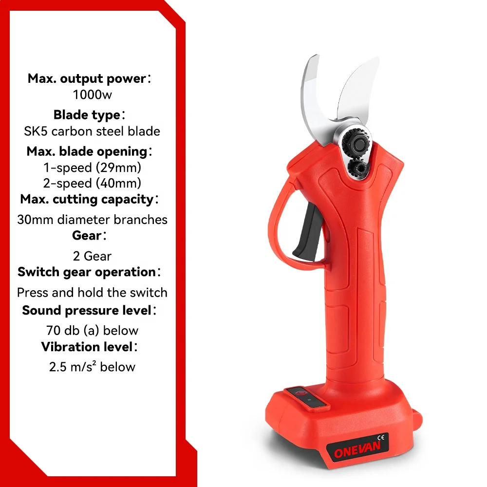ONEVAN 30MM Brushless Electric Pruning Shear 2 Gear Rechargeable Cordless Pruner Tree Branches Power Tool For Makita 18V Battery