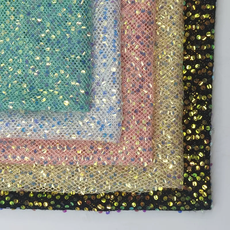 Durable New Product 5mm Transparent Bead Lace 100% Polyester Sequin Fabric for Stage Designer