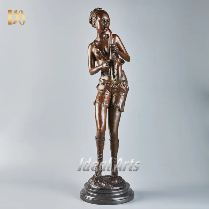 H38cm Wholesale home decor music instrument sculpture small metal brass bronze music figure jazz musician statue for sale