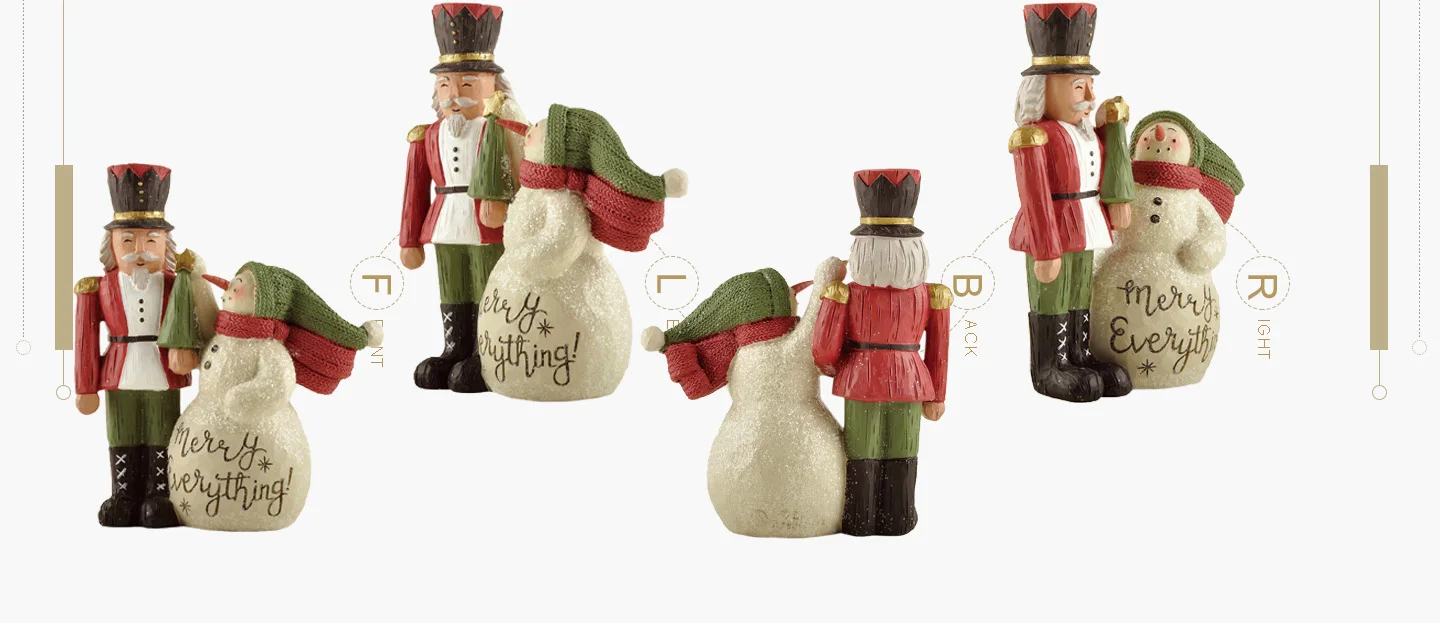 New Design Resin Snowman Crafts Cute Walnut Soldier and Snowman Figurines for Home Decor