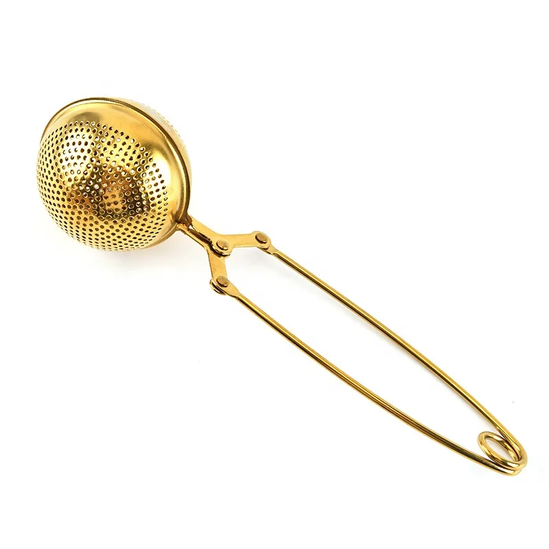 
Rose Gold color Stainless Steel tea strainer Infuser round circleTea Ball for loose tea With Retractable long handle tea tools 