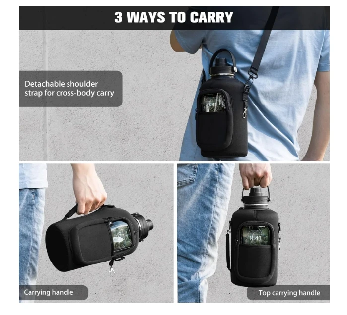 Half Gallon water JUG 64oz Water Bottle with Paracord Handle and Sleeve bag,  All Around Travel Tumbler with Handle