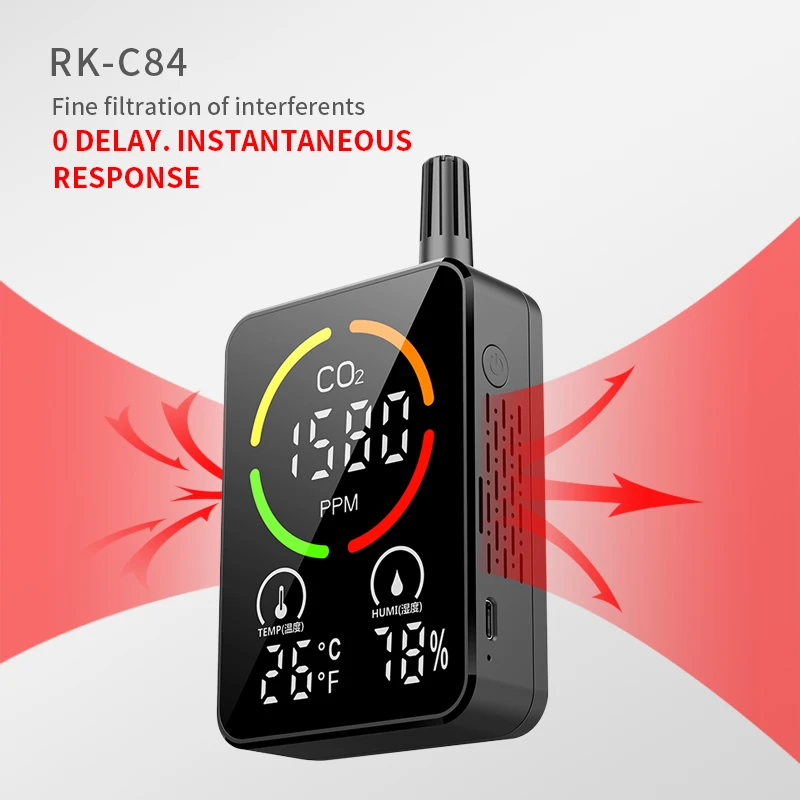RK-C84 портативный контроля давления воздуха в помещении стационарный Газовый Детектор HD с большим экраном для углекислого газа Температура Влажность монитор наблюдения за
