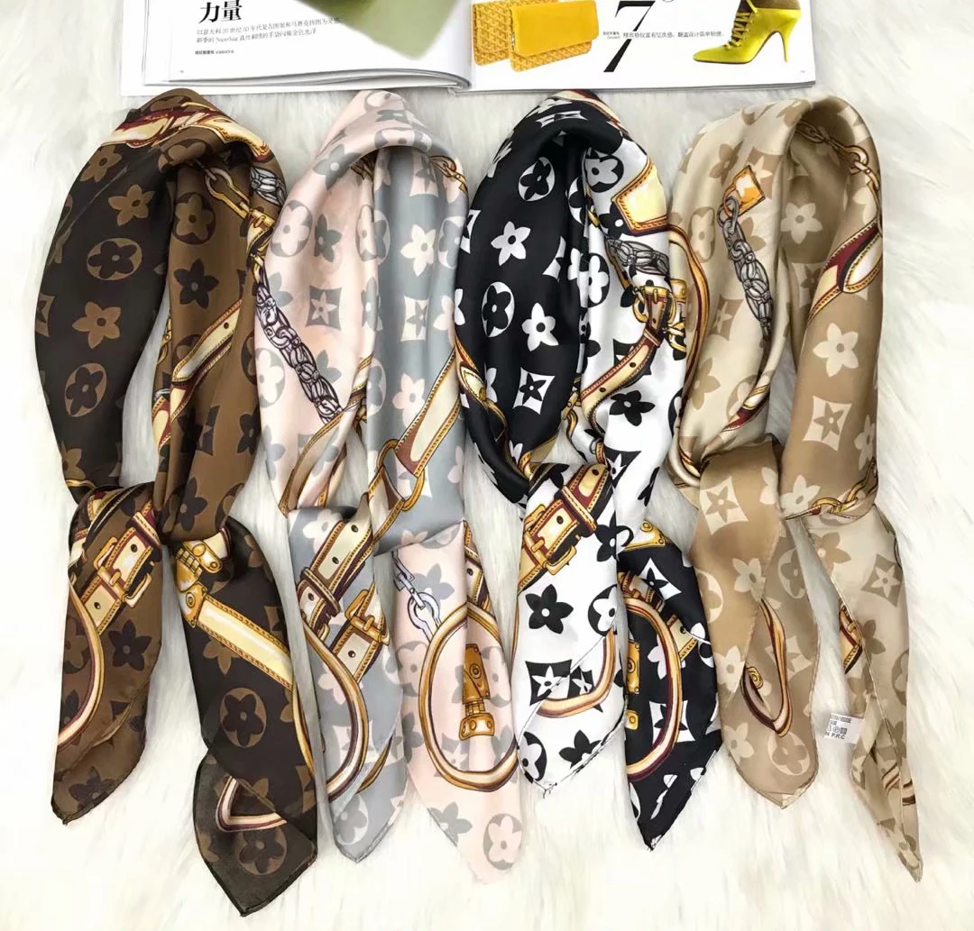 Fashion Ladies Satin Scarf Silk Custom Made Digital Print 100% Silk Hairband Head Scarves