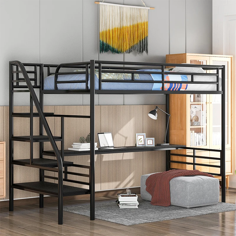 Adjustable Steel Loft Bunk Bed Frame Double Single Size for Dormitory Hotel School Home or Apartment Use Home Furniture