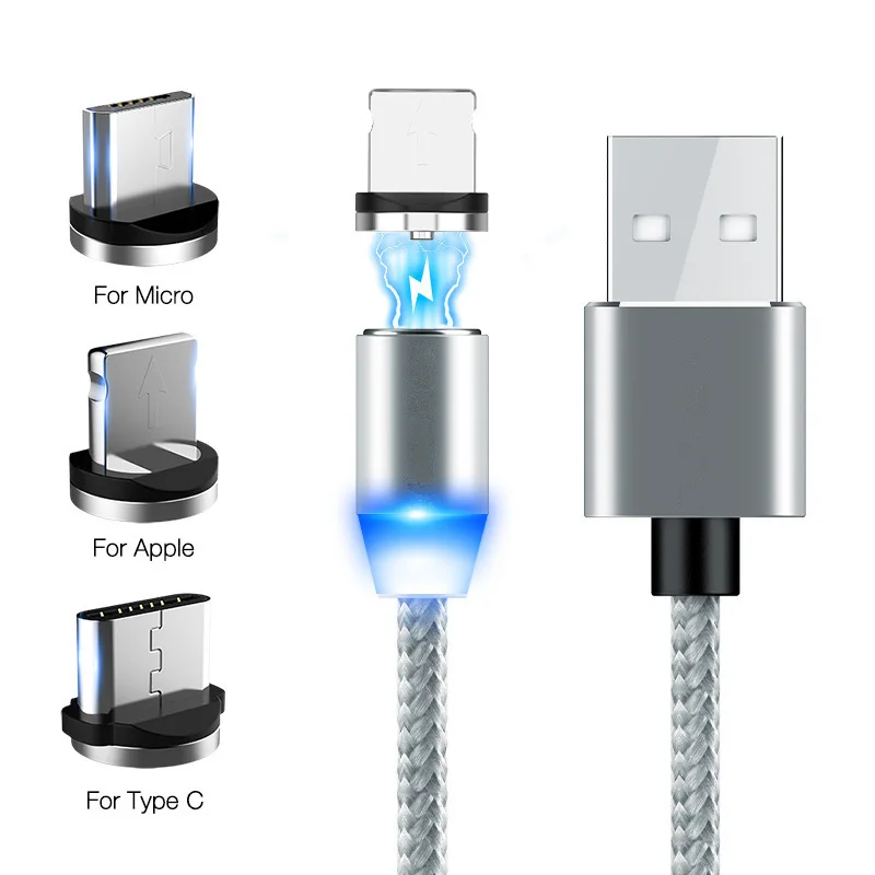  Лидер продаж светодиодный магнитный 3 в 1 USB-кабель 2 0 А со светодиодным индикатором используемый для Lightning Type C Micro
