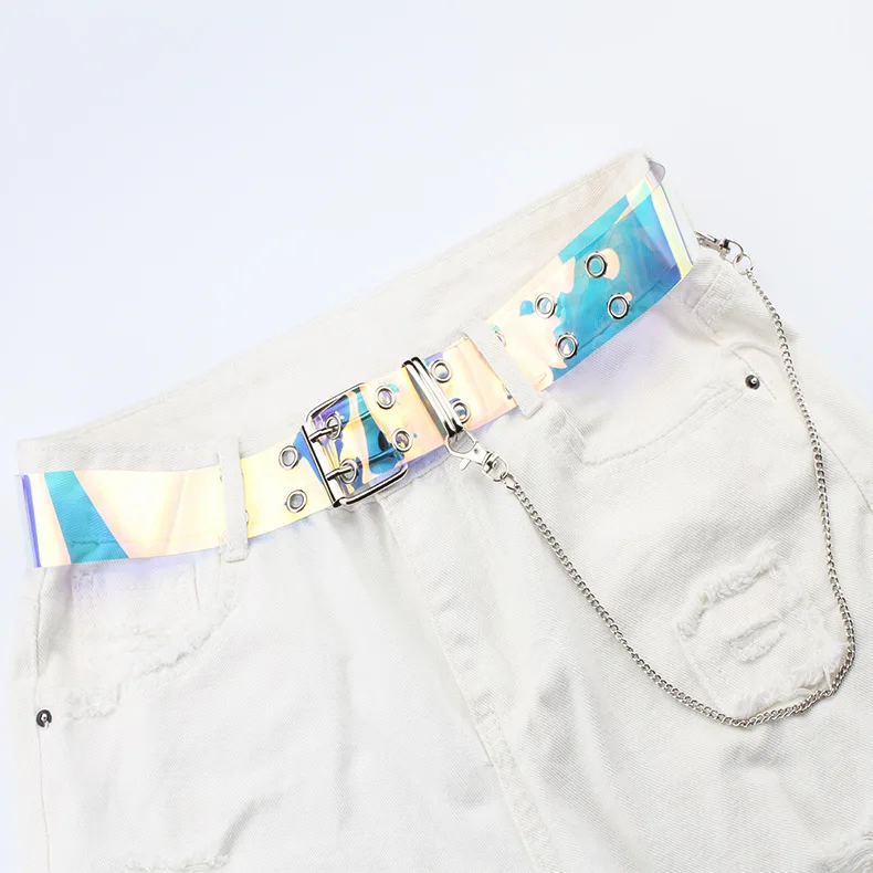 New Fashion iridescent transparent belt punk style chain decoration double row hole decorative PVC for