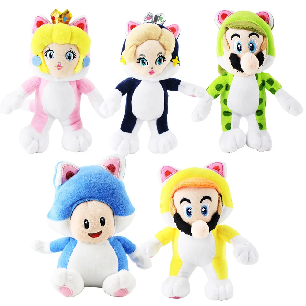 18-23cm Cute Mario in Cat Suit Plush Doll Luigi  Stuffed Toys Princess Peach Rosalina Toad Cos Cat Soft Toys for Kids Fan