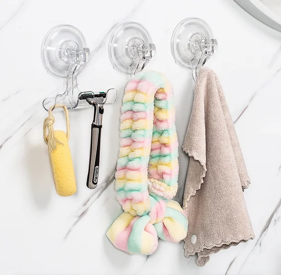 Multi-Purpose Powerful Push and Lock Vacuum Strong Suction Cup Hooks Transparent for Bathroom Kitchen