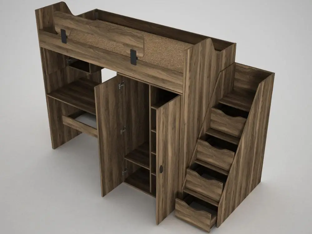 Flexi Young Room Bunk High Quality Walnut Color with Study Desk