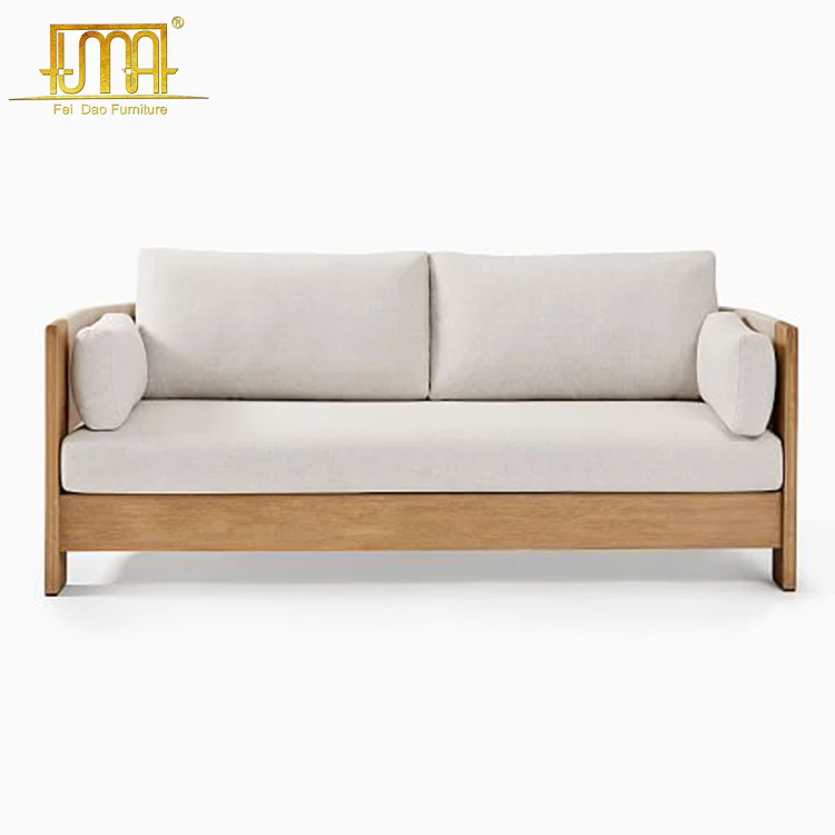 Luxury thick armrest modern teak wood sofa set outdoor furniture