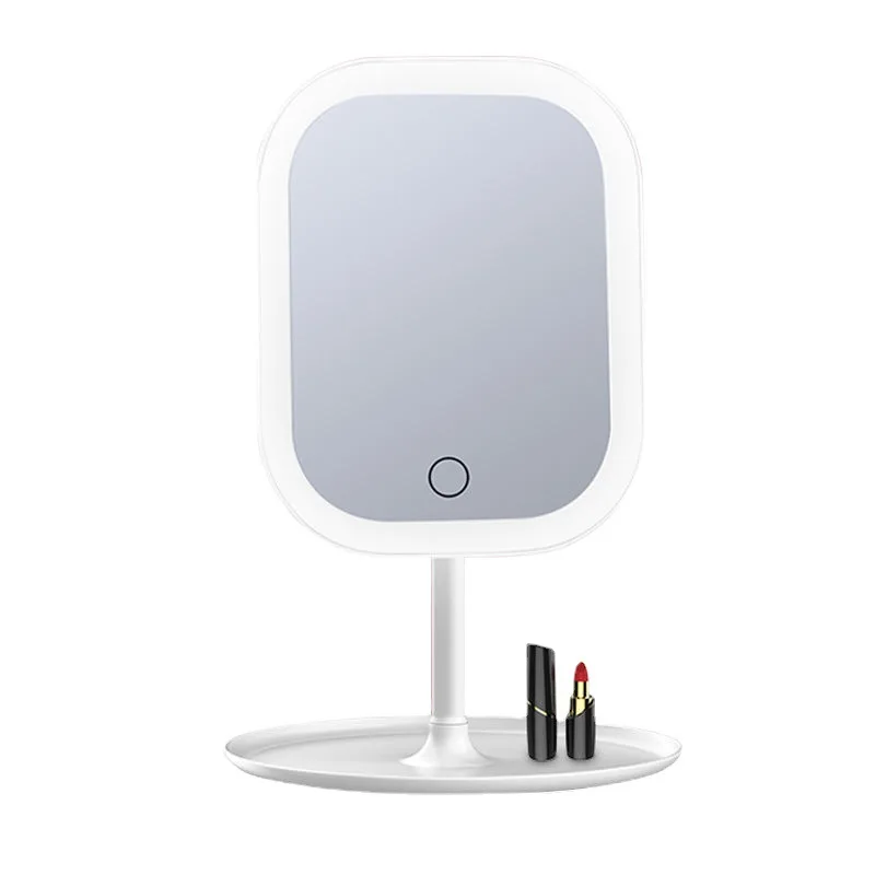 Led vanity mirror 3-color band fill light vanity mirror female folding dormitory square desktop beauty mirror