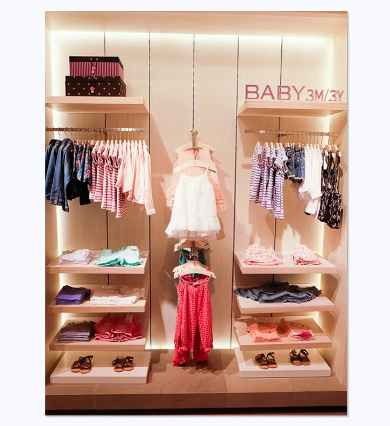 Kid shop wooden clothes display stands garment display rack modern design