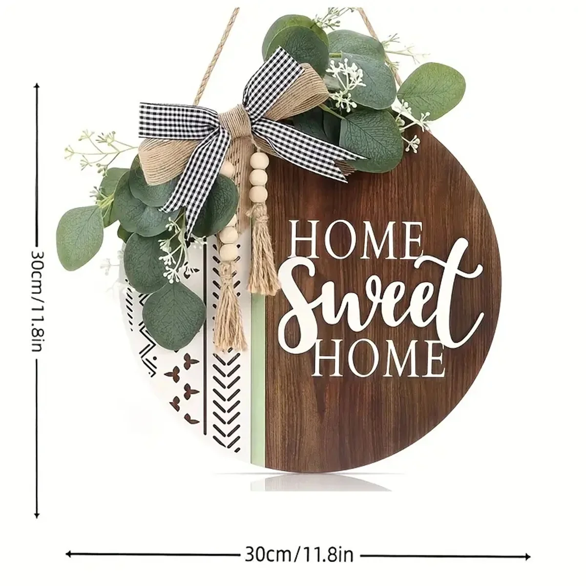 1pc Welcome  Round For Front Door Wreath Porch Decoration Wooden Home Sweet Home Bohemian Outdoor Sign Wreath Artificial Leaves