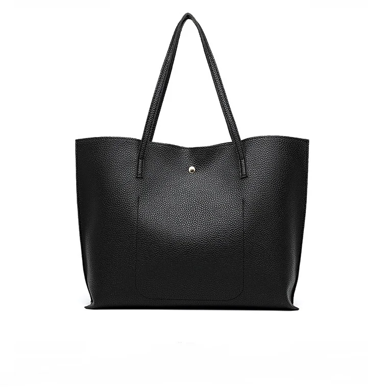 Black Soft Faux Leather Tote Shoulder Bag Daily Using Simple  Purses Handbags