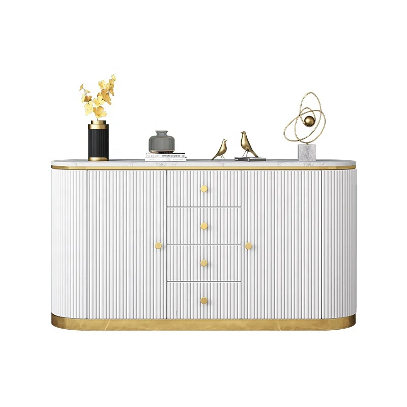 Stainless Steel Marble Countertop Living Room Storage Cabinet TV Cabinet Drawer Side Cabinet